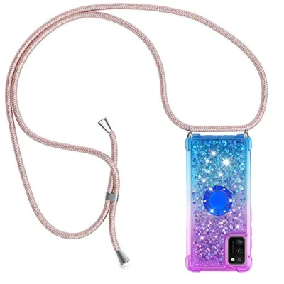 Afbeelding van Telefoon Ketting hoesje voor Samsung Galaxy A41 Bling Telefoonhoesjes met koord Transparant TPU Siliconen Hoes/Schattig Vloeistof Flash Cover band snoer, telefoonhoes Sleutelkoord Anti verloren Shock Proof