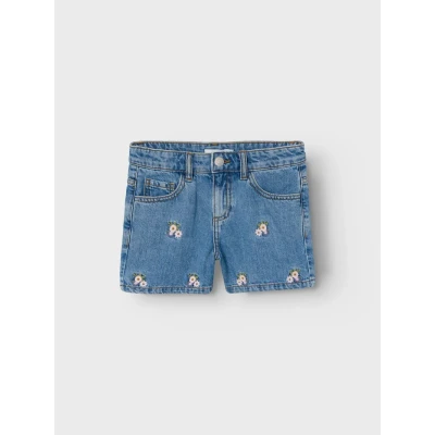 Afbeelding van NAME IT KIDS gebloemde regular fit denim short NKFBELLA medium blue