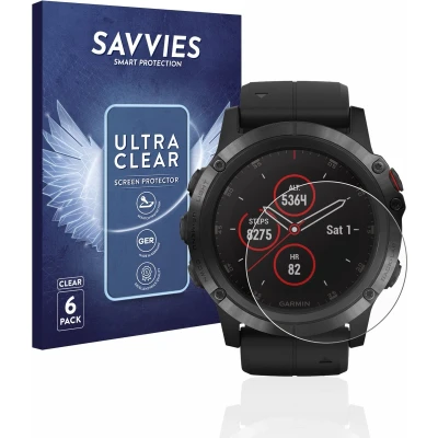 Afbeelding van Savvies (6 Stuks) Schermbeschermer voor Garmin Fenix 5X Plus (51 mm) Screen Protector Ultra Transparant
