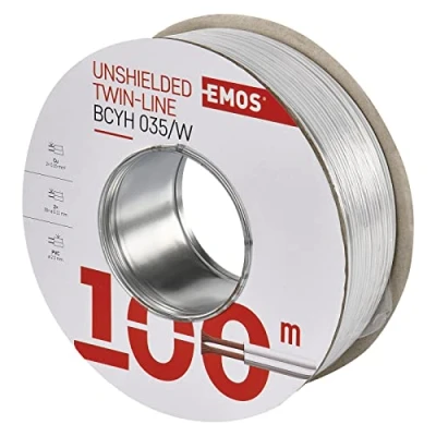 Afbeelding van EMOS koperen kabel 2 x 0,35 mm2, 100 meter tweedelig voor laagspanning, wit met polariteitsmarkering