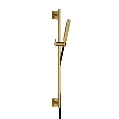 Afbeelding van HotBath Gal Verstelbare glijstang 100 cm met doucheslang 1,5 mtr en handdouche Geborsteld Messing PVD GL309BBP