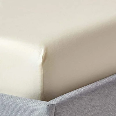 Afbeelding van HOMESCAPES Crème hoeslaken van biologisch katoen (30,5 cm) Super kingsize 400TC 600 draadtelling equivalent, laken met volledig elastische rok