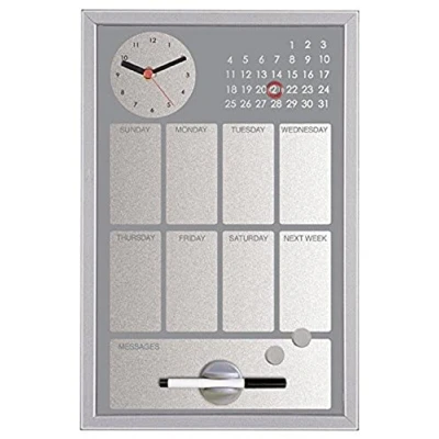 Afbeelding van Bi Office CG016652 Easy Black Planner met geïntegreerde klok en weekkalender, MDF frame, gelakt staal, 30 x 45 cm, grijs