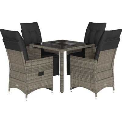 Afbeelding van vidaXL 5 delige Bistroset met kussens poly rattan grijs