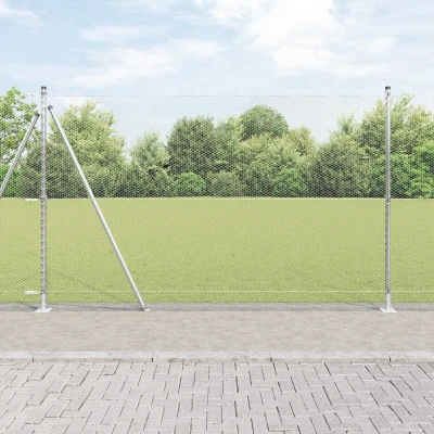 Afbeelding van vidaXL Hexagon Hek 1.4x10 m Gegalvaniseerd Staal, Hekpalen met Basisplaten 7 stuks Ø32mm 78.5cm Staal