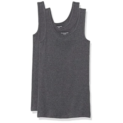 Afbeelding van Amazon Essentials Women&#039;s Tanktop met slanke pasvorm, Pack of 2, Houtskoolzwart, M
