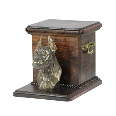 Afbeelding van Art Dog Handgemaakte Aangepaste Hondenherdenkingsurn Koudgegoten Bronzen Hondenkop op Berkenbasis Gepersonaliseerde Hondencrematiedoos 19x31x22cm Doberman Bijgesneden