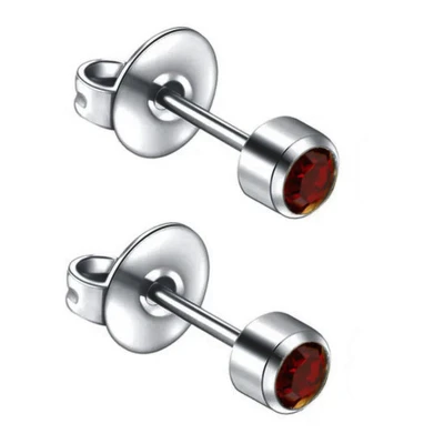 Afbeelding van Caflon 4mm titanium oorknopjes voor oorschieter hypoallergeen steriel verpakt met kristal steentje rode geboortesteen januari