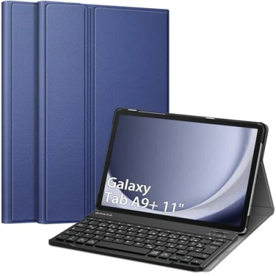 Afbeelding van Fintie Toetsenbord hoes voor Samsung Galaxy Tab A9 Plus 11 inch 2023 tablet SM X210/X216/X218, toetsenbordcover met magnetisch afneembaar Duits bluetooth toetsenbord, donkerblauw