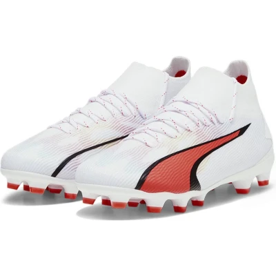 Afbeelding van Puma FG AG JR Unisex Voetbalschoenen met kunststof noppen voor kinderen, Maat: 32, White/black/fire orchid Kunststof/ textiel