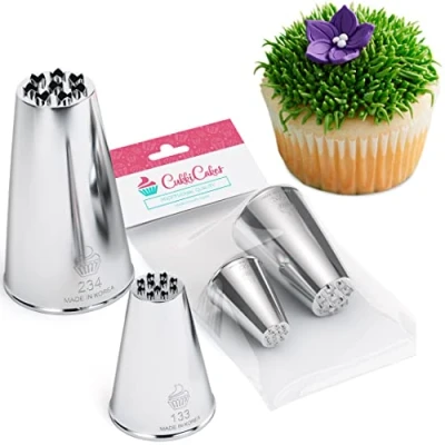 Afbeelding van CukkiCakes Set van 2 professionele spuitmonden om gras te maken (133 en 234), voor het versieren cupcakes, taarten koekjes, compatibel met spuitzak, gemaakt in Korea
