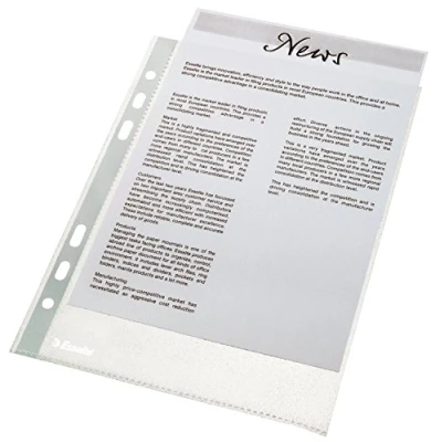 Afbeelding van Esselte 23782 Plastic geperforeerde zak, transparante matte afwerking, top open, 43 micron polypropyleen, pak van 100, transparant, A5