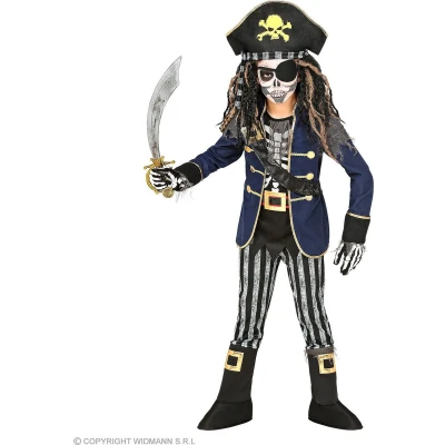 Afbeelding van &quot;PIRATE CAPTAIN SKELETON&quot; (jas met shirt, riem en zwaardbroek, broek bootcovers, heeft bandana) (128 cm / 5 7 jaar)