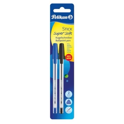 Afbeelding van Pelikan balpen stick super soft 2 stuks. Stuk zwart, blauw