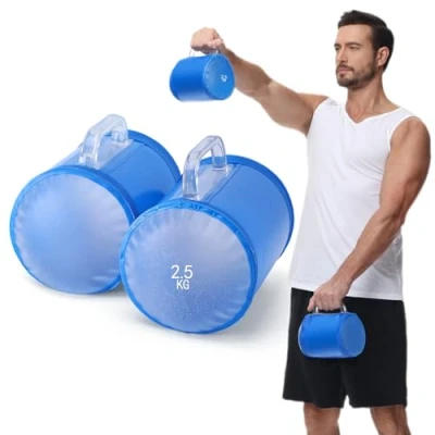 Afbeelding van DEIRIS Waterhalters, met water gevulde trainingsgewichtenset, watergewichtzak, verstelbare gewichten halters tot 2/5 KG paar, voor krachttraining, fitness en vormgeven (Blauw: paar van 5 kg)