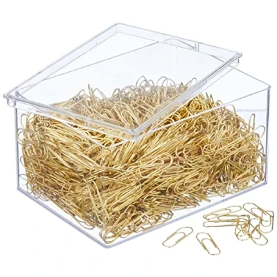 Afbeelding van Wedo 9101500 paperclips (van metaal, 26 mm, in doorzichtige doos) 1500 stuks, messingkleurig