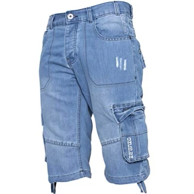 Afbeelding van Enzo Combat short voor heren, cargozakken, informeel, knielengte, jeans, denim broek, Lichtblauw, 38W