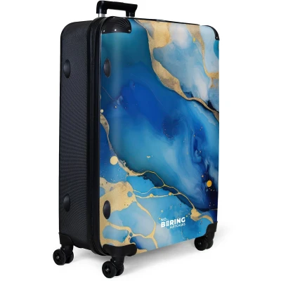 Afbeelding van NoBoringSuitcases.com® Koffer groot Reiskoffer lichtgewicht Marmer blauw Rolkoffer met 4 wielen Grote trolley XL 98 liter bagage