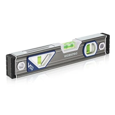 Afbeelding van WORKPRO Waterpas, professioneel torpedoniveau, 25 cm, aluminium behuizing met schokabsorberende rubberen eindkappen, gepatenteerd verticaal ontwerp, ontwerp dubbele weergave
