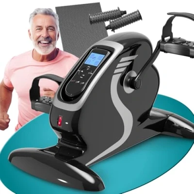 Afbeelding van ELONEO Mini Hometrainer Fiets 2in1 Arm en Been Oefenapparaat Zittend, Gemotoriseerd, 12 Snelheidsinstellingen, LCD Display, Zittende Trainer voor Thuis, Sofa, of Onder Bureau met Massagehandvatten