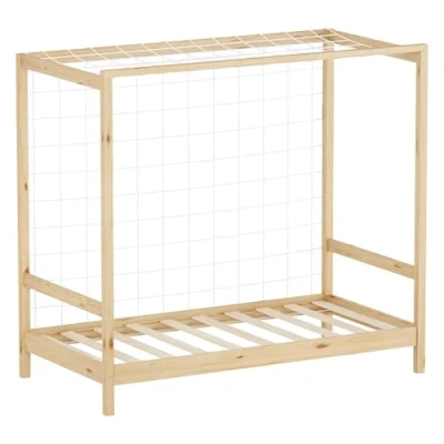 Afbeelding van Kinderbed voetbaldoel 80x160 cm naturel eenpersoonsbed voor kinderen houten bed met lattenbodem &amp; doelnet jeugdbed van grenenhout ML design