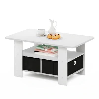 Afbeelding van Furinno Andrey Bijzettafel met lade, hout, wit/zwart, eenheidsmaat