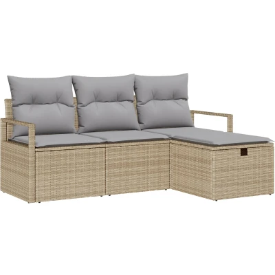 Afbeelding van vidaXL 4 delige tuinset met kussens in beige poly rattan