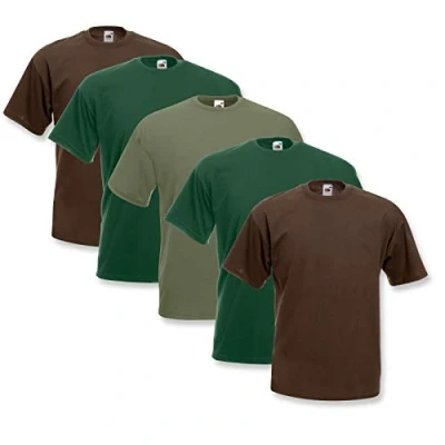 Afbeelding van Fruit of the Loom Valueweight T shirt voor heren, verpakking van 5., 2 chocoladeflessengroen1olijf, L