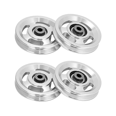 Afbeelding van QWORK® 95 mm katrol, katrollen, aluminiumlegering, beer 300 kg, voor sportuitrusting, garagedeur katrolsystemen, 4st