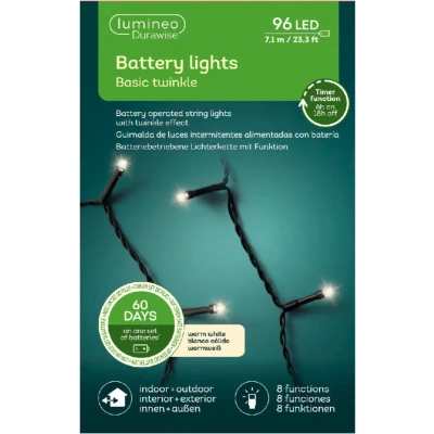 Afbeelding van Kerstverlichting op batterijen 7.6 meter Lumineo (96 LEDs, Timer, Lichtprogramma&#039;s, Binnen/Buiten)