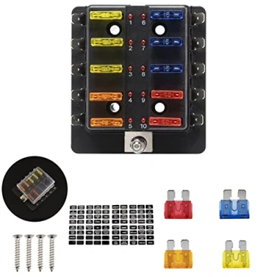 Afbeelding van FanPaYY zekeringhouder, 10 voudige 12 V 32 V, platte zekeringkast met display, negatieve beschermkap, bus voor auto, boot, camper, bestelwagen, SUV, vrachtwagen