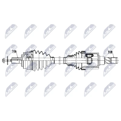 Afbeelding van NTY NPW VV 170 Aandrijfas Vooras links 574mm Handgeschakelde versnellingsbak, 6 versnellingen VOLVO: V40 Hatchback (525, 526) T2 2.0, T3 2.0 D2