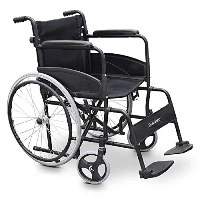 Afbeelding van QUIRUMED Rolstoel van staal, model Easy Compact, inklapbaar, zitting 46 cm, licht, documententas, voor ouderen, gehandicapten, tot 110 kg