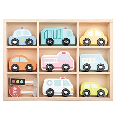 Afbeelding van Lelin Toys Houten Voertuigen Set 10 delig