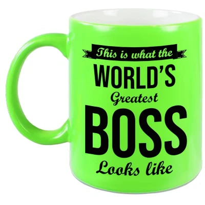 Afbeelding van Worlds Greatest Boss cadeau mok / beker neon groen 330 ml feest mokken