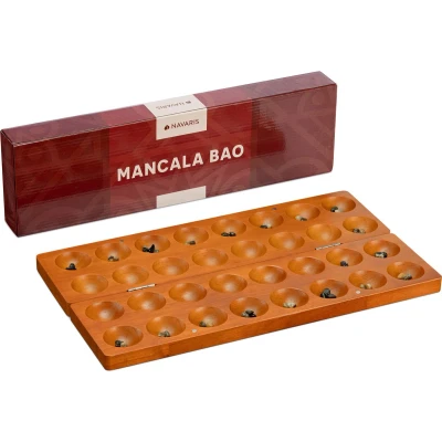 Afbeelding van Navaris Mankala houten bordspel Spel voor kinderen vanaf 6 jaar Kalaha strategiespel twee spelers 44 x 25 2 cm