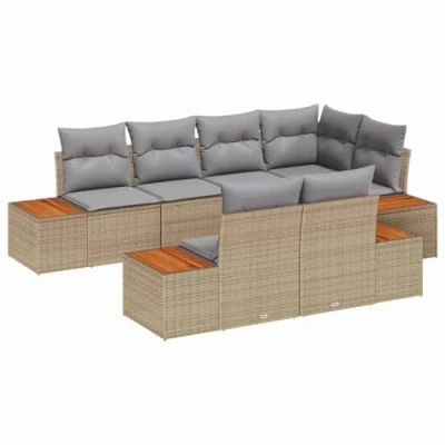 Afbeelding van vidaXL 7 delige tuinset met kussens in beige poly rattan en acacia