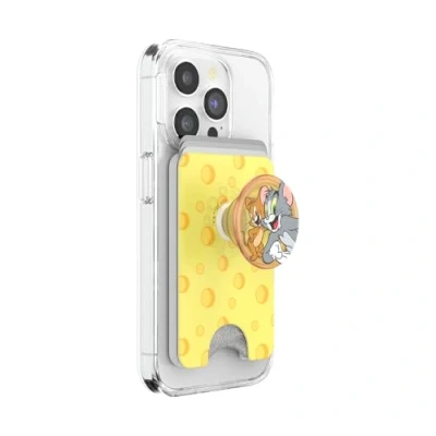 Afbeelding van PopSockets Telefoonportemonnee met uitbreidende grip en adapterring voor MagSafe, telefoonkaarthouder, compatibel draadloos opladen, portemonnee MagSafe Cheese&#039;d Tom &amp; Jerry
