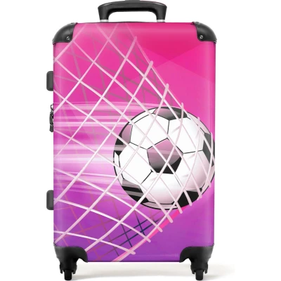 Afbeelding van NoBoringSuitcases.com Grote koffer Voetbal Goal Net Scoren meisjes Kinderkoffer Reiskoffer met 4 wielen Trolley op wieltjes Rolkoffer groot kinderen 60 liter Ruimbagage valies 20kg