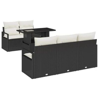 Afbeelding van vidaXL 6 Delige Tuin Sofa Set met Kussens Zwart Poly Rattan