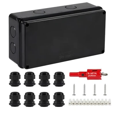 Afbeelding van DAMORON IP65 waterdichte aftakdoos, 12 15 mm, grote ABS aansluitdoos, inbouwverdeeldoos voor vochtige ruimtes, zwarte bodem (200 x 100 70 mm)