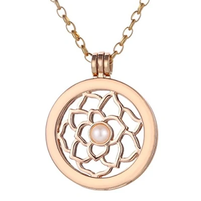 Afbeelding van Morella damesketting goud 70 cm roestvrij staal met amulet en coin 33 mm bloem lotus in sieradenzakje