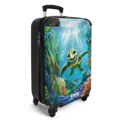 Afbeelding van NoBoringSuitcases.com® Handbagage koffer lichtgewicht Reiskoffer trolley Schildpad in kleurrijke onderwaterwereld Rolkoffer met wieltjes Past binnen 55x40x20 en 55x35x25