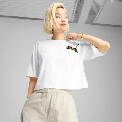 Afbeelding van Puma LEO LUXE Tshirt print, Dames, Maat: XS, Weiß