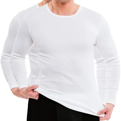 Afbeelding van HERMKO 3640 2 pack herenshirt met lange mouwen (meer kleuren) van 100% biologisch katoen, wit, 4XL