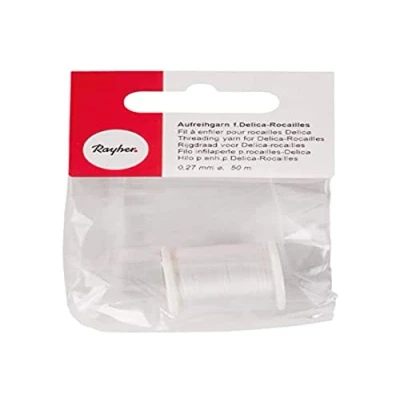 Afbeelding van Rayher Hobby 89300100 rijgaren voor rocailles, sneeuwwit, spoel 50 m, dikte 0,27 mm, ideaal Delica rocailles 1,6 parelrijgaren 100% nylon, extreem dun en scheurvast