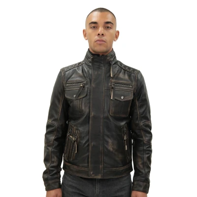 Afbeelding van Leren Retro Bikerjack Voor Heren, Toronto Maat 4XL
