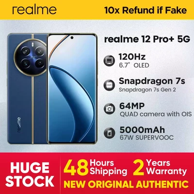 Afbeelding van realme 12 Pro+ 5G Smartphone 8 + 256 GB, Sony IMX890 OIS camera, 3X optische zoom, Snapdragon 7s Gen 2 chipset, 6,7 inch 120 Hz Curved Vision Display, 67W SuperVOOC Charge, 5000mAh massieve batterij,