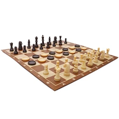 Afbeelding van Toyland® 57 delige spellenset met opvouwbaar bord en opbergdoos 3 spellen; Schaken, dammen &amp; nullen kruisen vanaf jaar