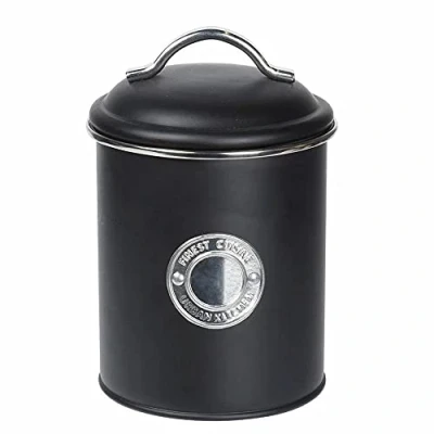 Afbeelding van Koopman Metalen voorraaddoos &#039;Biscuits&#039; met deksel Ø 13,5 x H 18 cm 1,5 l zwart, koekjesblik vershouddoos opbergdoos